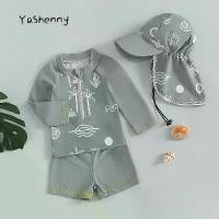 ราคา ชุดว่ายน้ำ ชุดป้องกันรอยขีดข่วน สำหรับเด็กผู้ชาย พิมพ์ลายต้นมะพร้าว แขนยาว เสื้อซิป พร้อมกางเกงขาสั้นและหมวกว่ายน้ำ ชุด 3 ชิ้น (1732168892959263731)