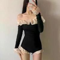 ราคา ชุดว่ายน้ำ สไตล์เกาหลี เปลือยหลัง กระชับสัดส่วน แฟชั่น มาใหม่ เซ็กซี่ ปาดไหล่ มีผ้าคลุมลูกไม้ แขนยาว ชิ้นเดียว สำหรับผู้หญิง ชุดว่ายน้ำ (1732128142541359448)