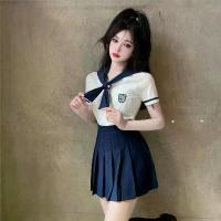 ราคา 【 ชุดกะลาสีทหารเรือ】ชุดสไตล์ Academy เครื่องแบบ JK สำหรับผู้หญิง คอปกสีกรมท่า แขนสั้น เสื้อกะลาสี กระโปรงพลีทเอวสูง มาใหม่【คอปกกะลาสี】 (1731320967227344853)