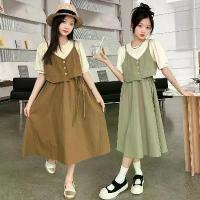 ราคา ชุดเดรสเด็กผู้หญิงฤดูร้อน 2025 แฟชั่นเด็ก เสื้อผ้าเด็กอเนกประสงค์ ชุดเดรสเด็กโตฤดูร้อน ชุดสองชิ้นปลอม (1733800274082563998)