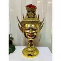 ราคา ☟เศียรครู พ่อแก่ปู่ฤาษี ขนาดครอบศรีษะ งานกระดาษ ปิดทองเค ประดับเพชร พร้อมฐานทองประดับเพชร ของตกแต่ง ของที่ระลึก khon mask☟ (1733677874765399957)