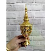 ราคา หัวพระหัวโขน พระลักษณ์ หน้าทอง เกรดพรีเมี่ยม กว้าง 4 นิ้ว สูง 10 นิ้ว พร้อมฐานปิดทอง งานเรซิ่น ทองเค ประดับเพชร งานละเอียด เศียรครู ของที่ระลึก (1734381690910443046)