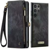 ราคา เคสกระเป๋าสตางค์, CaseMe, สำหรับ Samsung Galaxy S25 Ultra, หนัง PU ทนทานระดับพรีเมียม, พร้อมกระเป๋าซิปแม่เหล็ก, ขาตั้ง, ที่ใส่บัตร, สายคล้องข้อมือ, สีดำ (1732835167496734390)