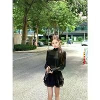ราคา เสื้อเชิ้ต แขนยาว ผ้าชีฟอง สีดำ ความงามที่สง่างามและเย็น กระโปรงสั้นน่าระทึกใจ (1732802627795453881)
