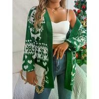ราคา Christmas Women's Casual Snowflake Deer Pattern Lantern Sleeve Pocket Knitted Sweater Cardigan Coat (1734167867933230674)