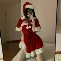 ราคา Red Velvet High Waist Short Skirt Set for Women Christmas New Year Dress with Drawstring, Sleeveless, Hooded, Korean Style, for Winter (1733606528828802475)