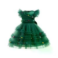 ราคา Girls' Princess Party Dress with Flared Sleeves & Bow Detail - Green Tulle Tutu Skirt, Lace Trim, Knee-Length Formal Gown for Halloween, Christmas, Birthdays - All-Season Elegant (1733606654246160228)