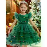 ราคา Girls' Princess Party Dress with Flared Sleeves & Bow Detail - Green Tulle Tutu Skirt, Lace Trim, Knee-Length Formal Gown for Halloween, Christmas, Birthdays - All-Season Elegant (1733630575848032027)