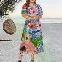ราคา Women's Summer Short Sleeve Round Neck Dress - Floral Print T-Shirt Style Dress for Songkran Festival | Beach Cover Up Dress, Casual Comfortable Breathable Tropical Dress (1733899079808287959)