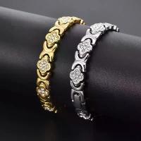 ราคา Cross-Border Hot Selling Stainless Steel Four-Leaf Clover Inlaid Diamond Magnetic Bracelet Light Luxury Fashion Magnetic Energy Jewelry Couple Bracelet (1734041757151823485)