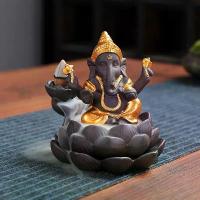 ราคา New Purple Clay Ceramic Backflow Incense Burner Elephant Head Ganesh Lotus Base Agarwood Incense Burner Worship Ornament (1732986423854794575)