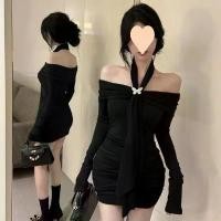 ราคา Pure Desire Sexy Bodycon Mini Dress Off-Shoulder Socialite Inner Wear Halter Neck Purple Long Sleeve Dress Women's Dress (1733405552393880715)