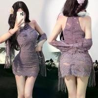 ราคา < Hidden Name > Sexy Off-Shoulder Lace Slimming Purple Charm Cheongsam Women's Pure Desire Dress Women's Underwear Gift (1733733385797666287)