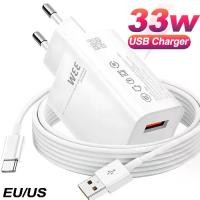 ราคา 33W Fast Phone Charger USB Charger Adapter for Samsung Xiaomi Redmi Google Huawei Type C Data Cable (1733944018101503262)