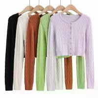 ราคา Short Cable Knit Sweater for Women, Autumn Ins Style, New Trendy Cardigan, Round Neck Sweater (1733037883613938934)