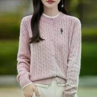 ราคา Autumn New Women's Sweater Knitted Cardigan Round Neck Sweater Women's Cable Knit Embroidered Jacket Korean Version Wholesale (1733961773131728187)