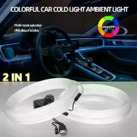 ราคา แถบไฟ LED ภายในรถยนต์, USB, ไฟเบอร์ออปติก, นีออน, สายไฟเย็น, ยืดหยุ่น, ตกแต่งภายใน, ขั้นบันได, โคมไฟ, 5 เมตร, 2 in 1 (1734383464815035823)