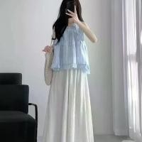 ราคา Early Spring White Skirt Pants for Women, Elastic Waist, Draped High Waist, Flared A-Line Long Skirt, Casual Loose Skirt (1734384193725826518)