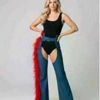 ราคา กางเกงยีนส์ขายาวแต่งขนเฟอร์ผสมขนนก กางเกงยีนส์ กางเกงขายาวผู้หญิง ส่งจากไทย (1732637127291602298)