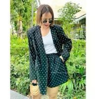 ราคา ✅พร้อมส่ง✅ polkadot ชุดเซท2ชิ้น ผ้าลินินลายจุด เสื้อเบลเซอร์ Blazer อก45“ + กางเกงขาสั้น เอวสม็อค Amcorner (1733807975727269878)