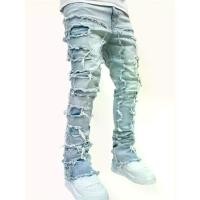 ราคา Men's Straight Leg Faux Denim Pants - Mid Waist Stretch Faux Denim Pants, Light Wash Vintage Look for Streetwear, Hip-Hop, Daily Casual - All Season Faux Denim for Street Fashion (1734088728678729021)