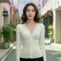 ราคา Women's Fall Long Sleeve Tops Lace Trim V-Neck JacquardFit T-Shirt Casual Shirts Streetwear (1733927030481847738)