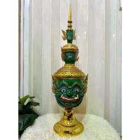 ราคา ✬หัวโขน ทศกัณฐ์ งานกำมะลอ ขนาดสวมหัว โครงกระดาษ แข็งแรง วาดลวดลายสวยงาม พร้อมฐานไม้อัดสีแดงฟรี ของตกแต่งบ้าน khon mask※ (1733674850505360473)