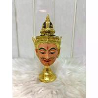 ราคา หัวโขน เศียรครู ขุนแผน ขนาดบูชา กว้าง 5 นิ้ว สูงรวมฐาน 7 นิ้ว เรซิ่น ปิดทองเค พร้อมฐานปิดทอง ของตกแต่งบ้าน khon mask (1733848575416240078)