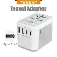 ราคา [TK ขายร้อน] Tessan Universal Travel Adapter Universal Travel plug adapter with USB a port and USB C port (1732049508295936209)