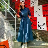ราคา Denim Maxi Dress, Vintage and Elegant Korean Style, Long Sleeve, Loose, Tencel Denim Dress, Korean Style Dress. (1733083147708106240)