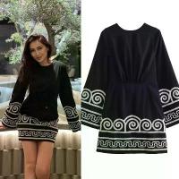 ราคา Vintage Tribal Style Embroidered Round Neck Wide Sleeve Dress for Women, ETJ Spring 2025 Collection. (1733159256983897345)