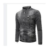 ราคา New Motorcycle Denim Jacket Men Retro Zippers Stand Collar Denim Coats Mens Cotton Slim Fit Denim Jacket Moto Biker Outerwear (1733951552532219751)