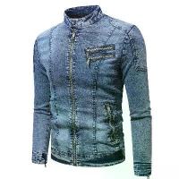 ราคา Simts New Motorcycle Denim Jacket Men Retro Zippers Stand Collar Denim Coats Mens Cotton Slim Fit Denim Jacket Moto Biker Outerwear (1733951814541280275)