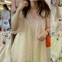 ราคา เดรสผ้าปักลูกไม้3Dคอวีสีครีมป้ายypy cream lace dress tagYPY (1732753695287445460)