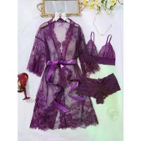 ราคา Sexy Lingerie Set Plus Size Eyelash Lace Scallop Trim Sheer Ribbon Kimono Robe 2pcs for Women Intimate Wear Nightwear Sleepwear Underwear (1734428398514963866)