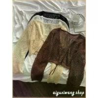ราคา เสื้อคลุมแขนยาวผู้หญิง เสื้อคาร์ดิแกนถักแขนสั้นลูกไม้กลวงสำหรับผู้หญิง เสื้อเบลาส์ผ้าคลุมไหล่คอวีบาง ครีมกันแดด แฟชั่นสไตล์เกาหลี สีทึบ เรียบง่ายและลำลอง (1729687015750600990)