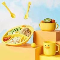 ราคา ถ้วยข้าวเด็ก ถ้วยอเนกประสงค์ จาน+ช้อนส้อม แก้วน้ำเป็ด สีเหลืองสวย (1731895621479925114)