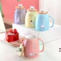 ราคา แก้วน้ำคู่ลายการ์ตูน แก้วเซรามิกแมวน่ารัก พร้อมช้อนและฝาปิด ลายแมว แก้วกาแฟ แก้วนม สำหรับอาหารเช้า (1733538874172540472)