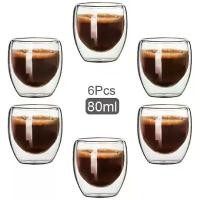 ราคา แก้วกาแฟสองชั้น แก้วมัคสำหรับคาปูชิโน่และโกโก้/นม แก้วมัคขนาด 2.7 ออนซ์ ชุด 6 ชิ้น แก้วใส (1734303139476178172)