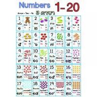 ราคา โปสเตอร์ ขนาด 13x19 นิ้ว พื้นขาว แบบฝึกอ่าน 3 ภาษา (ไทย-อังกฤษ-จีน) เลข 1-20 (1734426526674486990)