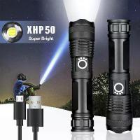 ราคา ไฟฉาย LED พร้อมซูม ชาร์จ USB สว่างมาก (พร้อมแบตเตอรี่ 1865) Cree XHP50 ไฟฉายยุทธวิธีพร้อมซูม (1730018233761762094)