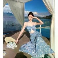 ราคา Kowie Korea ( 422 ) Ava เดรสยาวสีฟ้าลายดอก เที่ยวทะเล ชุดสีฟ้า (1734009840505816527)