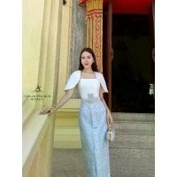 ราคา French Korea ชุดไทยประยุกต์ใส่ไปทำบุญ ลอยกระทง ผ้าถุงสีม่วง Abigail ชุดSetไทย เสื้อทรงไหลมาคลุม+ผ้าถุงลายไทย+เข็มขัดมุก (1733739127476552891)