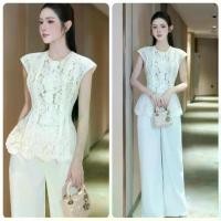 ราคา French Korea ชุดSetกางเกงลูกไม้ไฮโซใส่ไปทำบุญ ใส่ออกงาน สีขาว Aiyarin เสื้อแขนกุดลูกไม้+กางเกงขายาว (1734155097975784760)