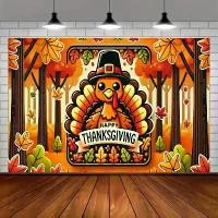 ราคา 2D Flat, 2D Flat Banner, Happy Thanksgiving Banner - Cute Turkey Decoration with Autumn Leaves Forest Background - 8x6 feet Large Party Decoration, Home Garden Studio Backdrop Fa (1733058967400318671)