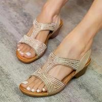 ราคา Bohemian Rhinestone Wedge Sandals Commuter Wedge High Heels (1733888733838542181)