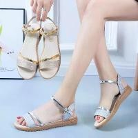 ราคา Summer New Wedge Women's Sandals with Sequins, Peep-Toe Roman Shoes, Rhinestone Low-Heel Sandals (1733851486343890277)