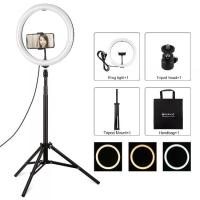 ราคา PULUZ 11.8 inch 30cm Light + 1.65m Tripod Mount Curved Surface USB 3 Modes Dimmable Dual Color Temperature LED Ring Vlogging Video Light Live Broadcast Kits with Phone Clamp(Black) (172960942420463087