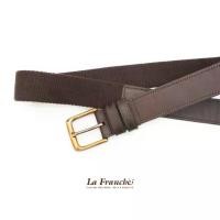 ราคา - เข็มขัดหนังวัวแท้ผสมสายผ้า Canvas สีน้ำตาลเข้ม ช็อกโกแลต พร้อมหัวเข็มขัด #3G0006 (1732907604343948799)