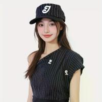 ราคา Flat-brimmed cap with striped design and embroidered three-dimensional letters from South Korea. | Casual retro flat-brim baseball cap. Duckbill hat for men and women, adjust (1734454253866222858)